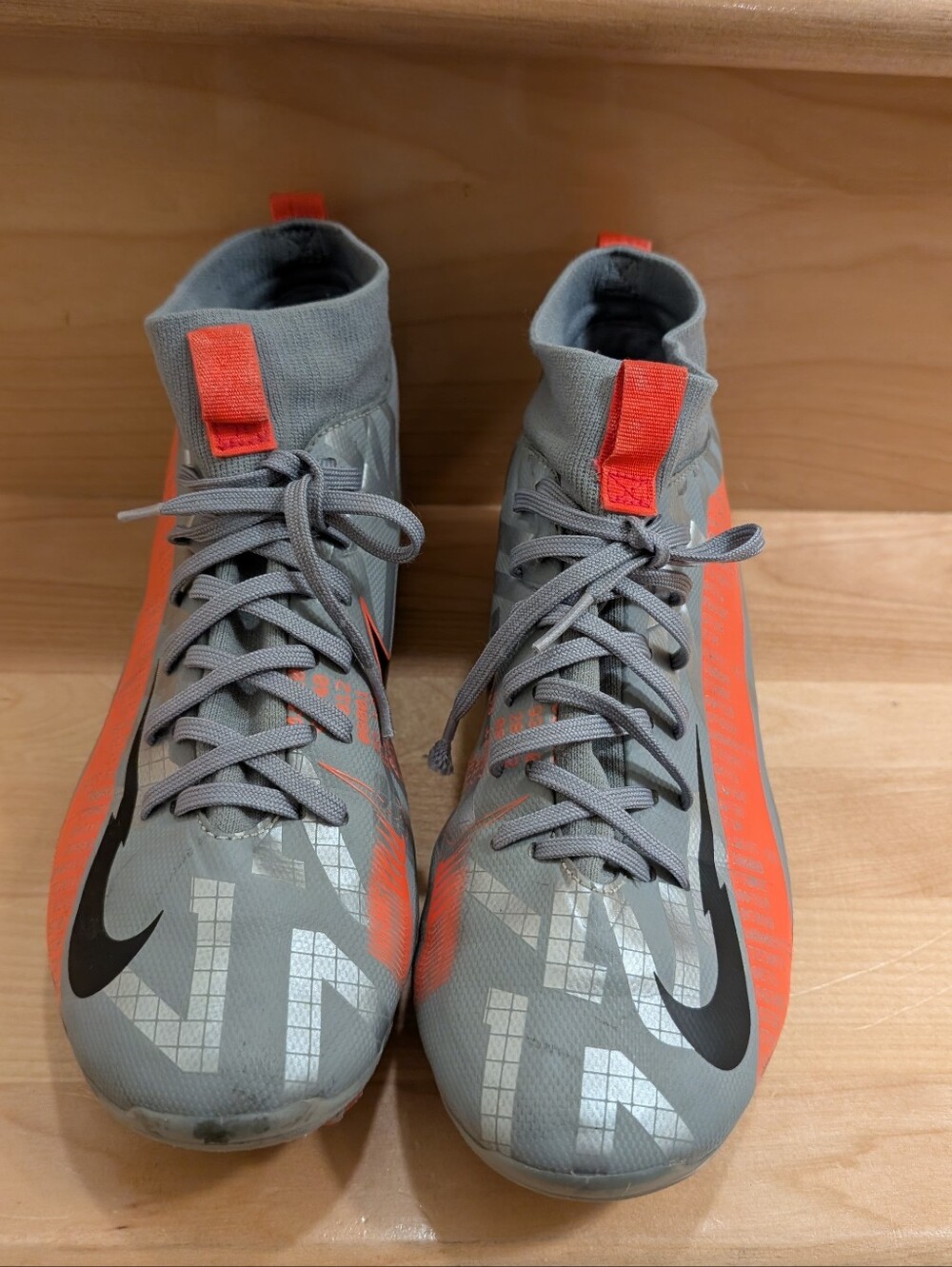 Kids Gray and Orange Soccer Cleats